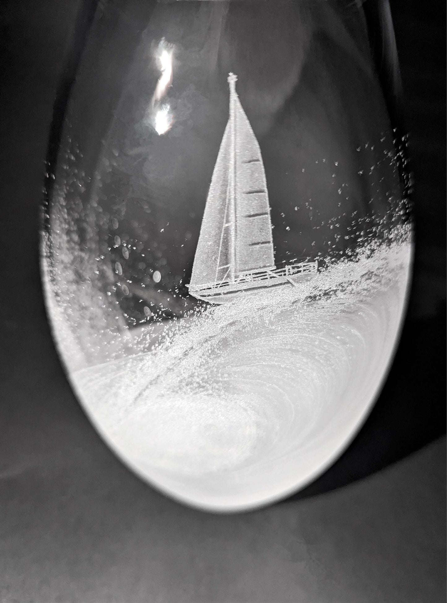 Hand Engraved Boat and Wave Vase - Sailing Yacht Gift