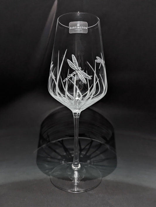 Unique Dragonfly Wine Glass - Hand Engraved Dragonflies