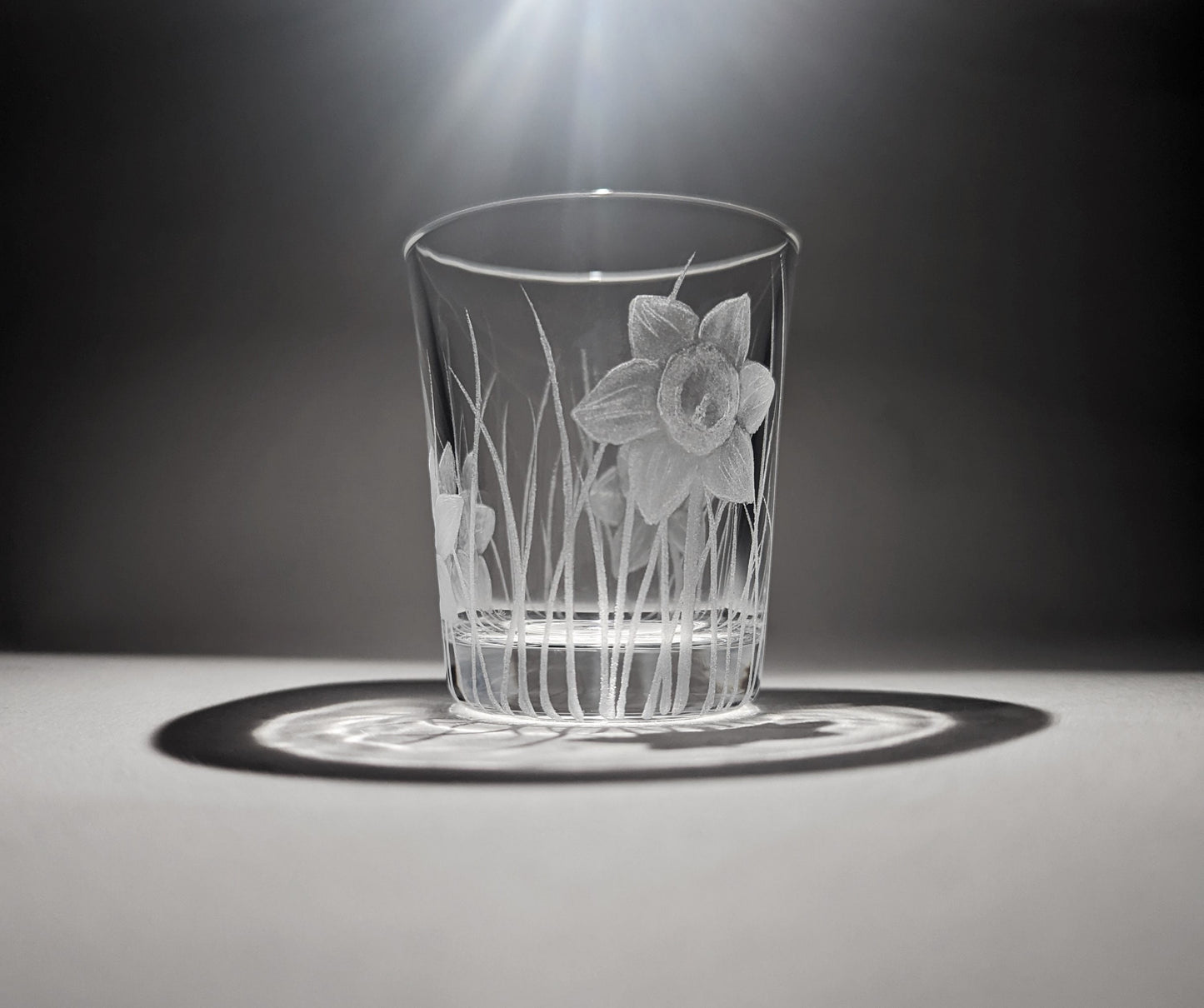 Floral Shot Glass - Hand Engraved Daffodil Liqueur Glass