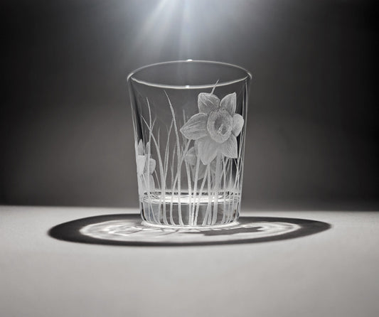 Floral Shot Glass - Hand Engraved Daffodil Liqueur Glass