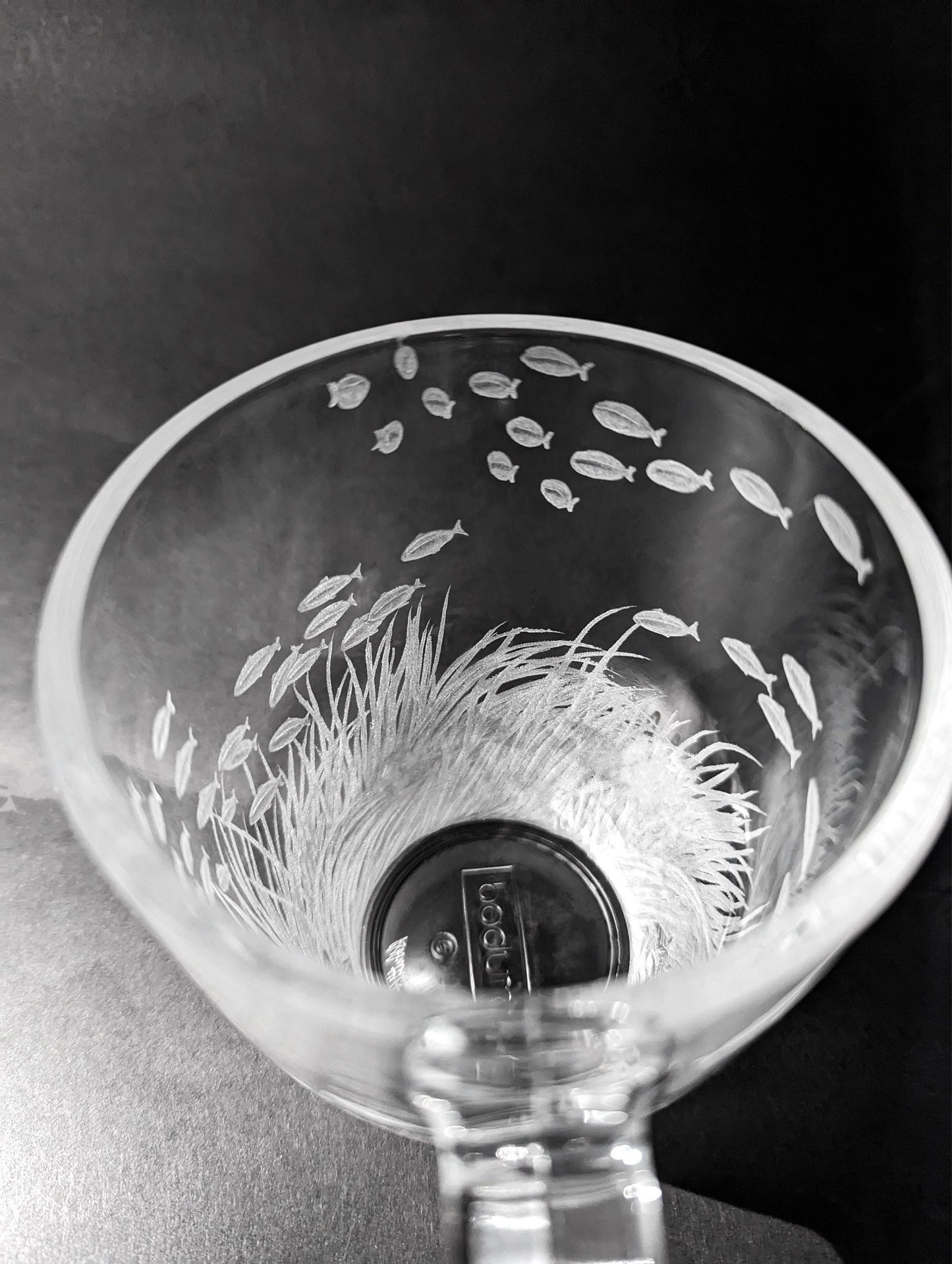 Hand Engraved Sea Grass & Fish Glass Mug – Ocean & Coastal Gift