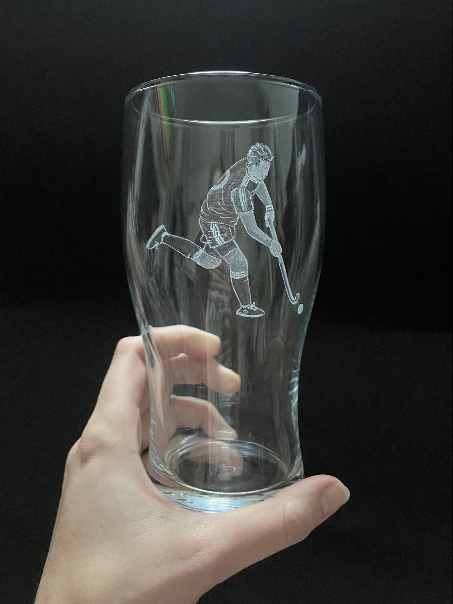 Hand Engraved Hockey Pint Glass - Hockey Player Gift