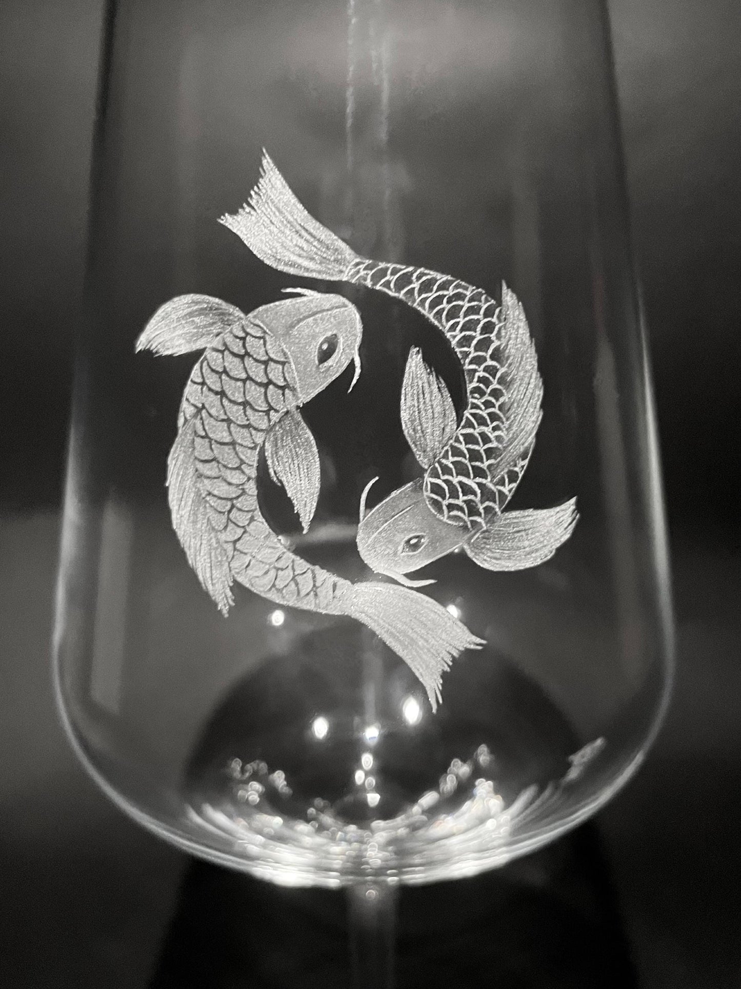 Hand Engraved Yin Yang Koi Wine Glass – Unique Koi Fish Gift