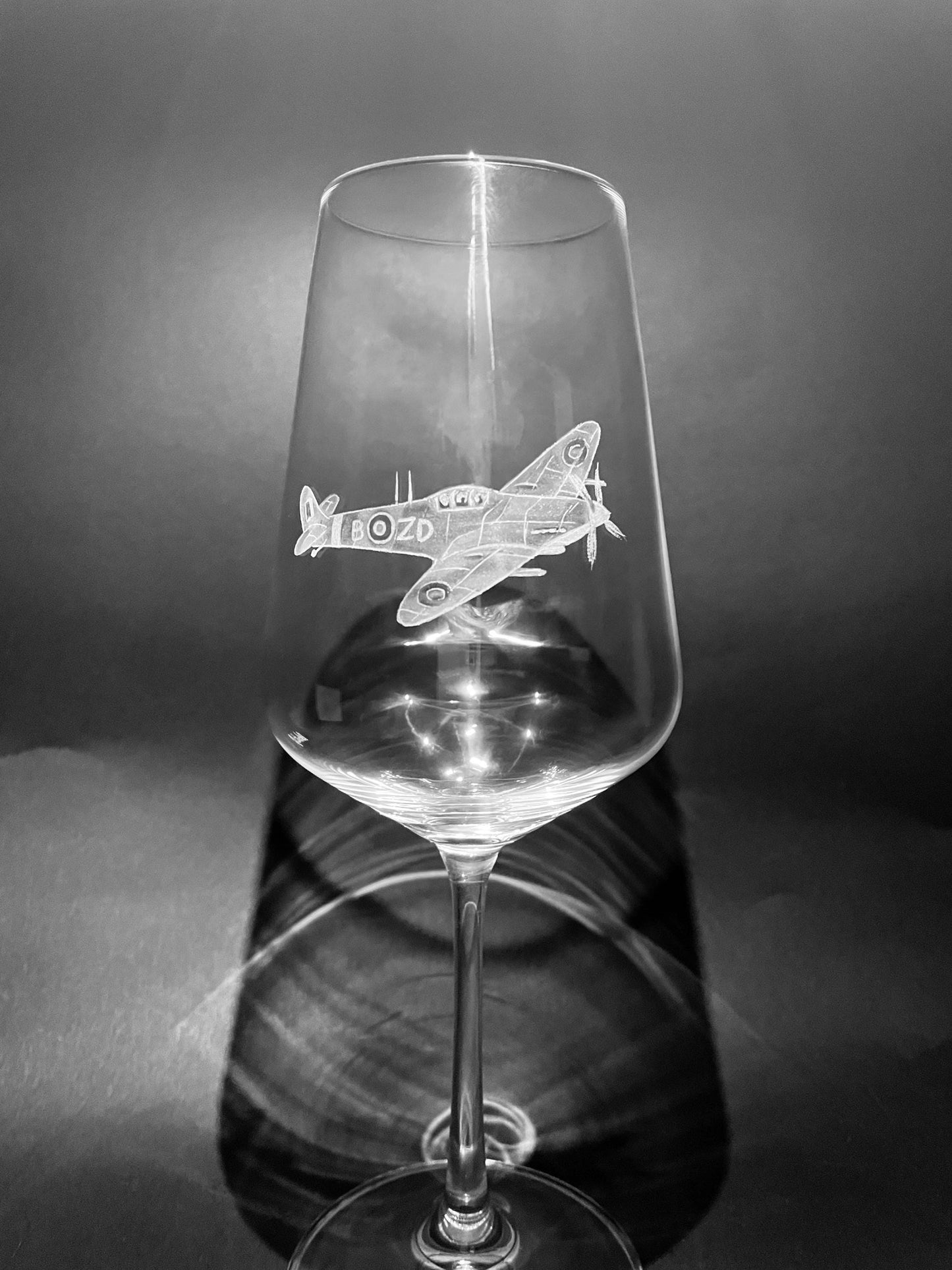 Spitfire Wine Glass - Spitfire Glass - Hand Engraved Spitfire - Spitfire Art- Spitfire Gift - Wine Glasses - Engraved Glass - Spitfire Plane