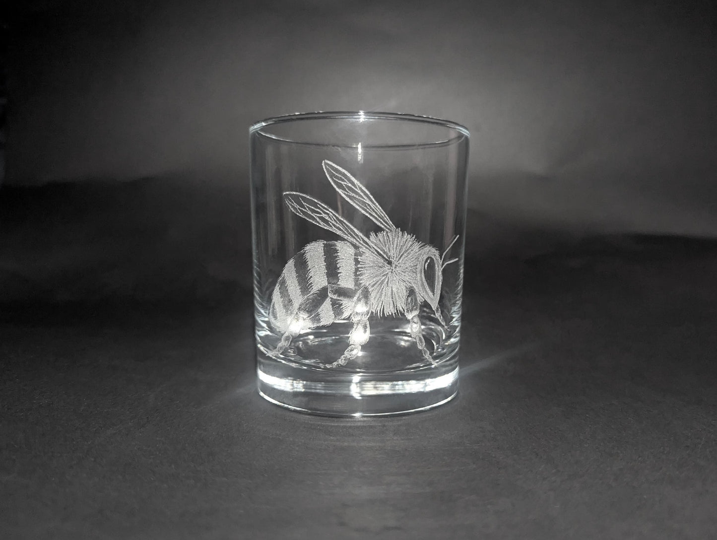 Hand Engraved Bee Whisky Glass - Honey Bee Glass Gift