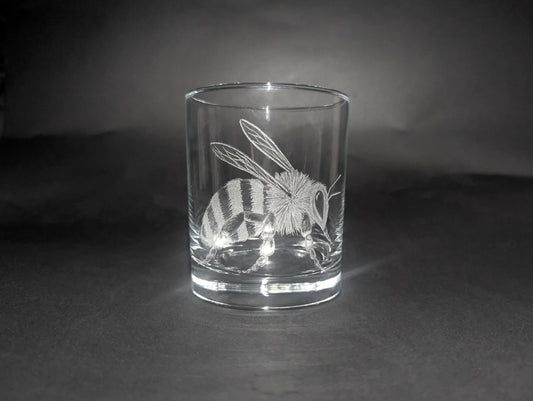 Hand Engraved Bee Whisky Glass - Honey Bee Glass Gift