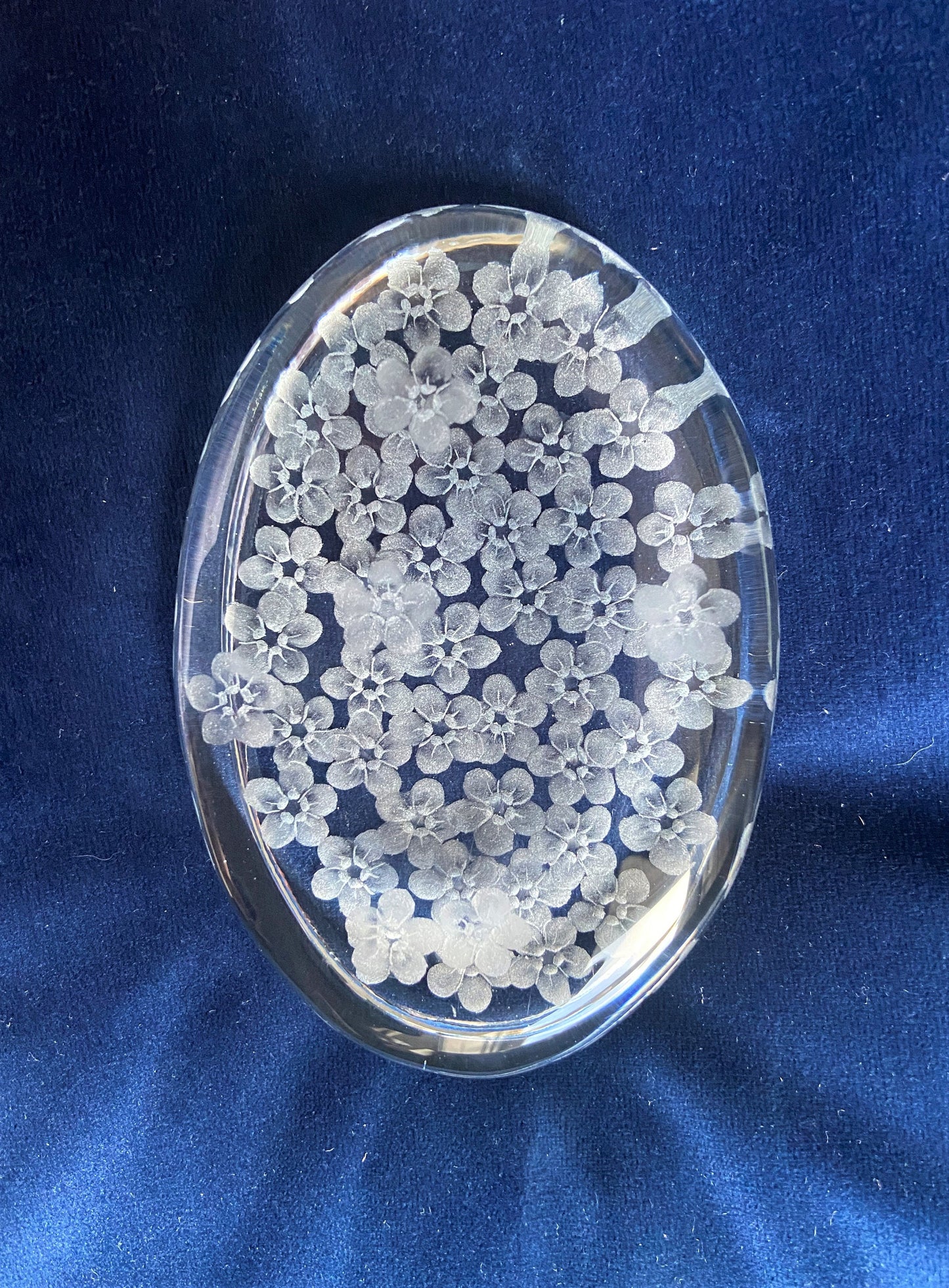 Oval Forget Me Not Paperweight  -  Engraved Glass Gifts