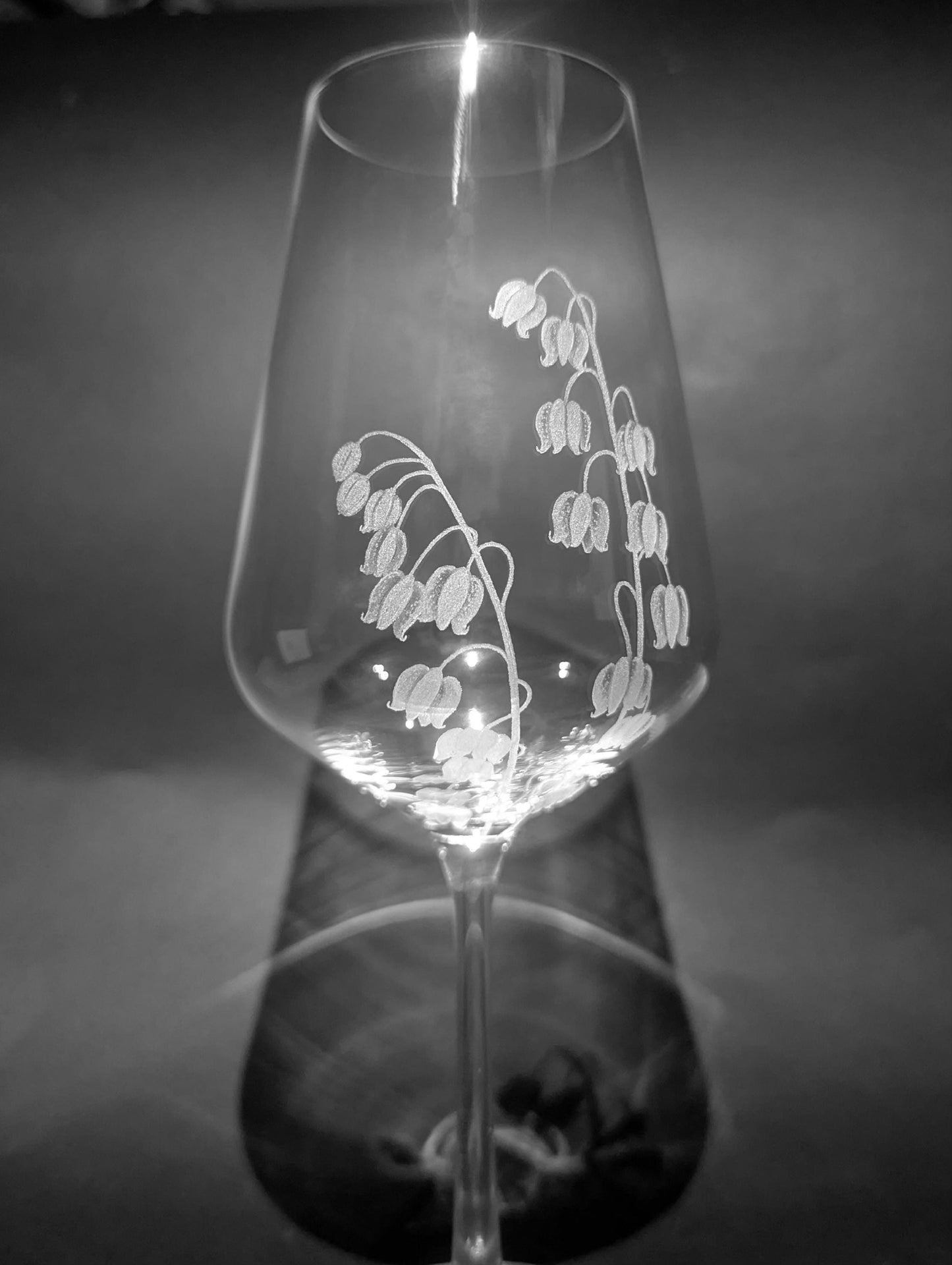Hand Engraved Floral Wine Glasses - Lily of the Valley Gift
