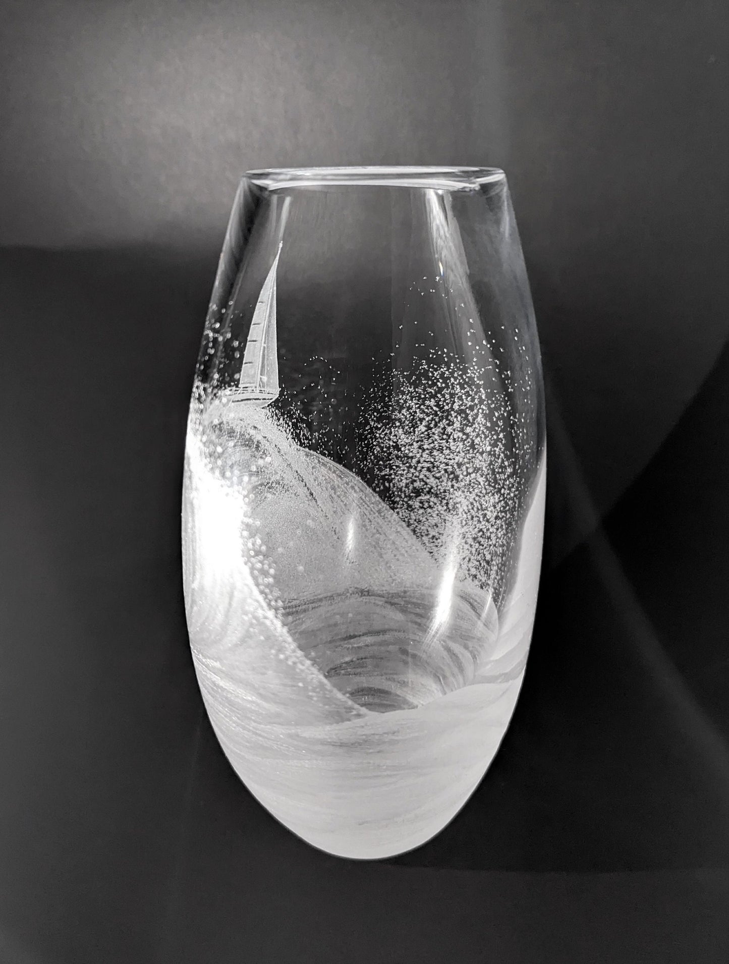 Hand Engraved Boat and Wave Vase - Sailing Yacht Gift