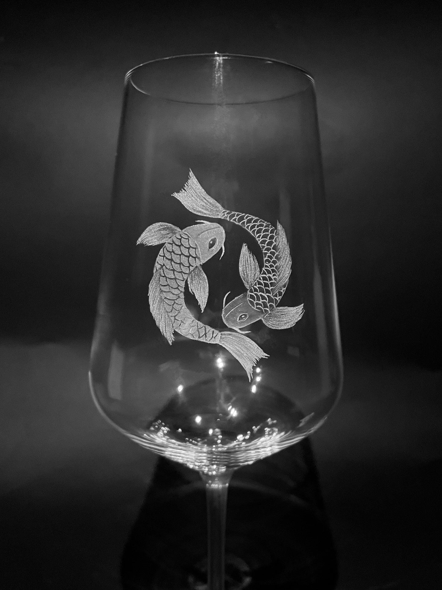 Hand Engraved Yin Yang Koi Wine Glass – Unique Koi Fish Gift
