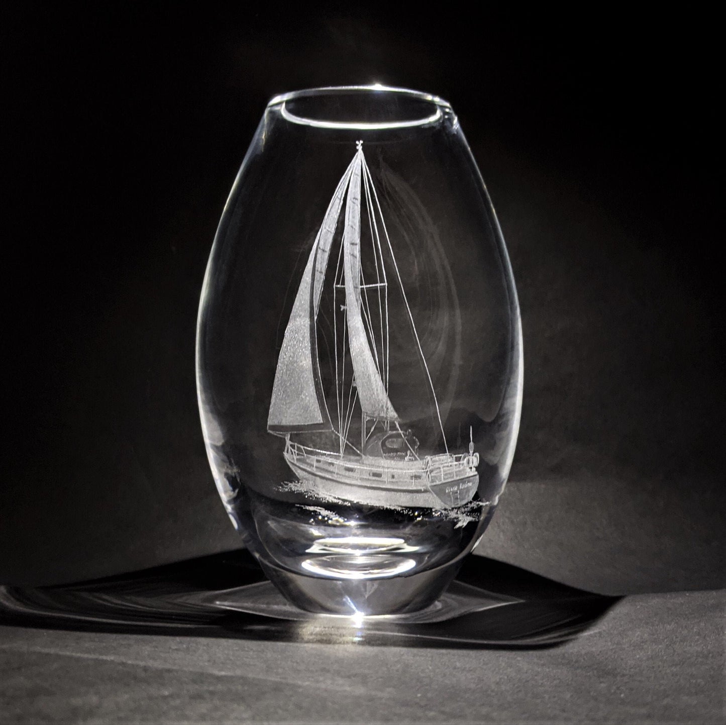 Custom Sailing Yacht Crystal Vase - Your Sailing Boat Hand Engraved on Dartington Crystal - Personalised Glass Gifts