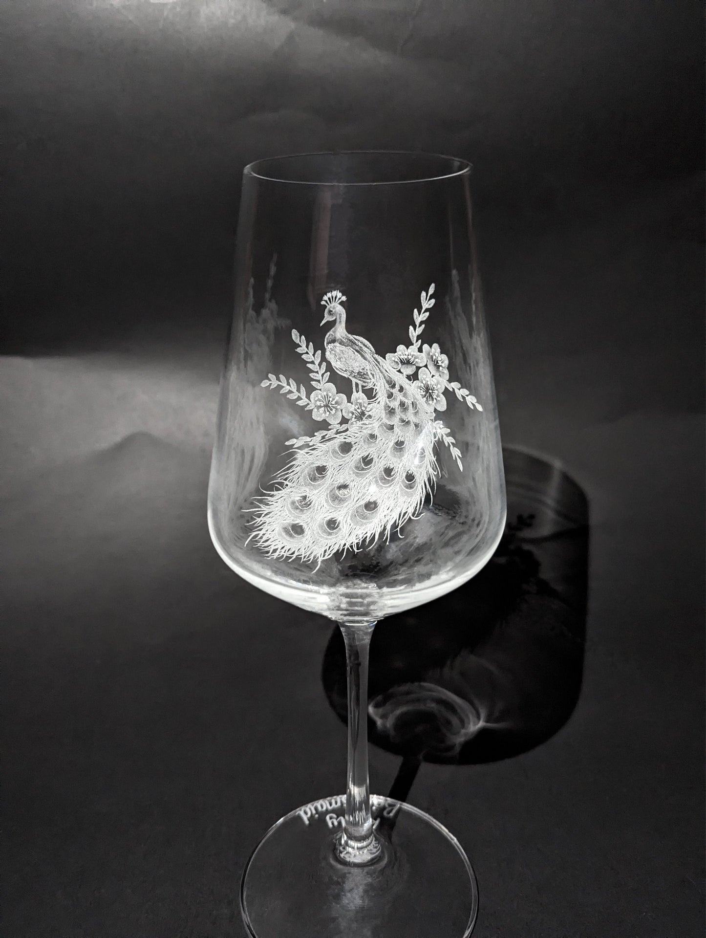 Hand Engraved Peacock Wine Glasses - Unique Peacock Gift