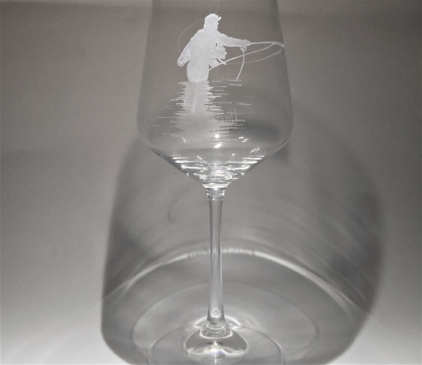Hand Etched Fly Fishing Wine Glass - Personalized Angler Gift