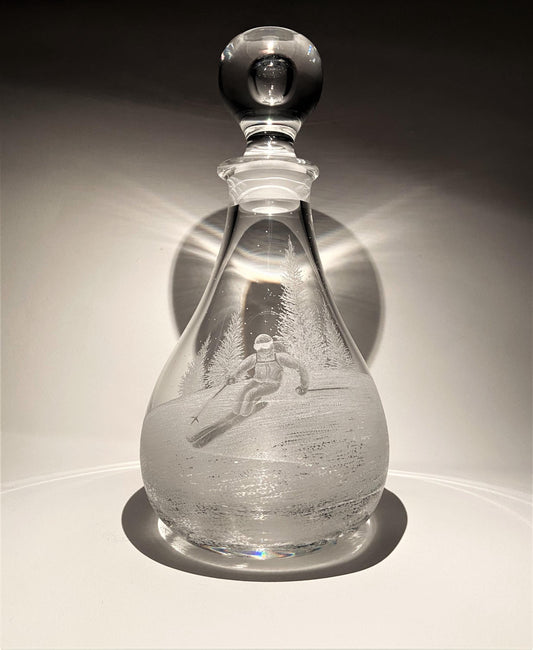 Hand Engraved Crystal Decanter – Personalized Skiing Gift