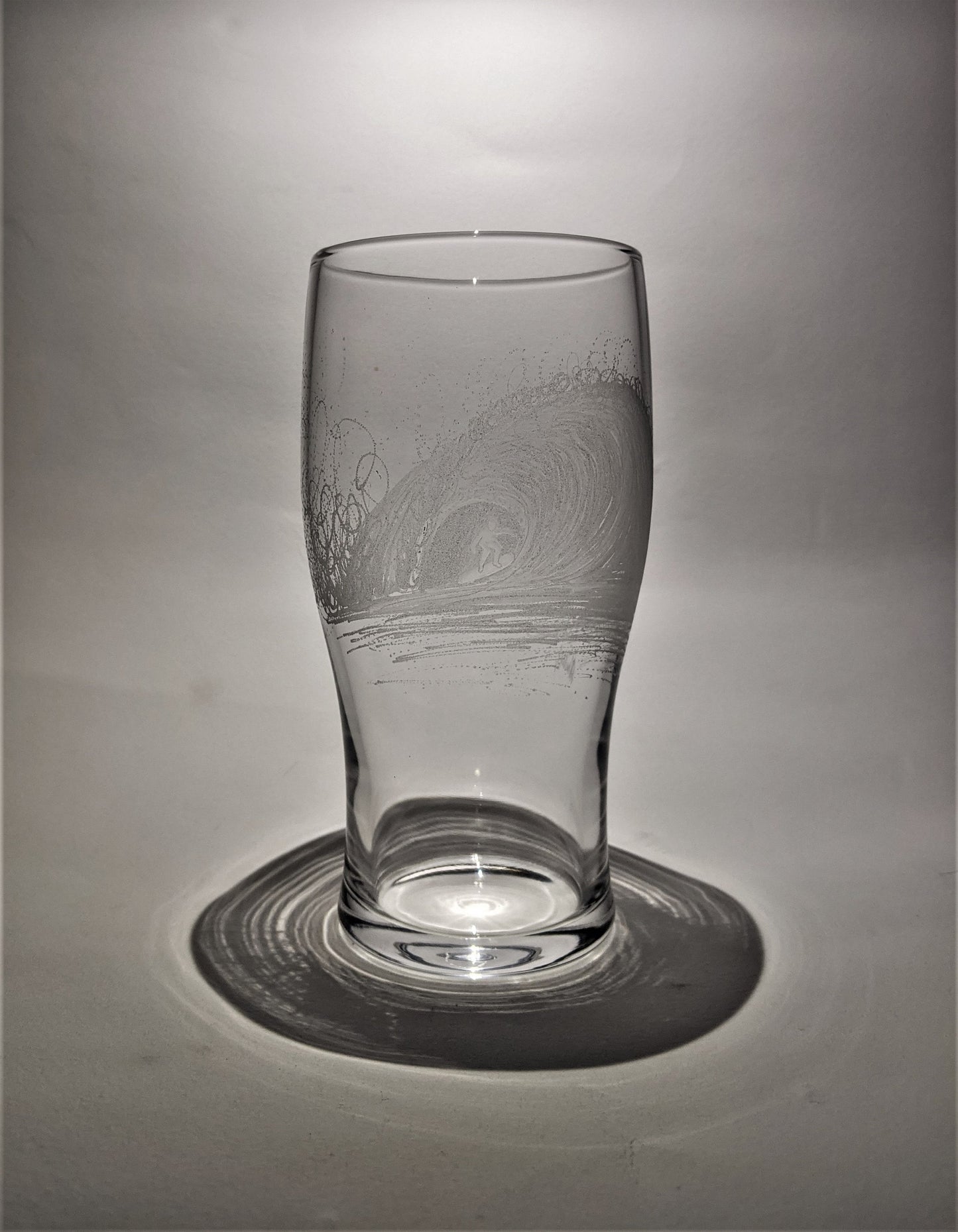 Hand Engraved Surfer Pint Glass - Surfing Beer Glass Gift
