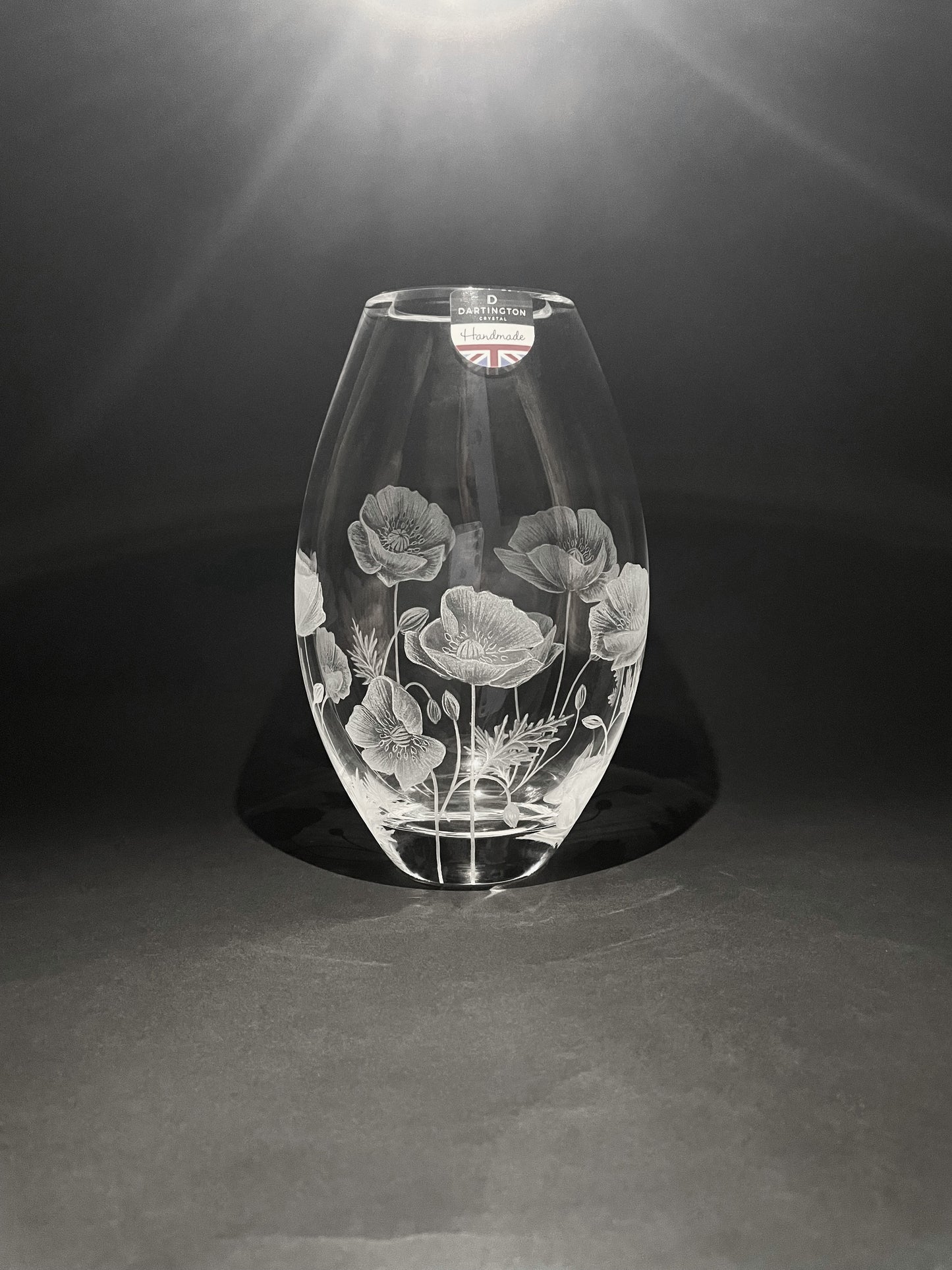 Hand Engraved Crystal Poppy Vase - Unique Gift Featuring Poppies