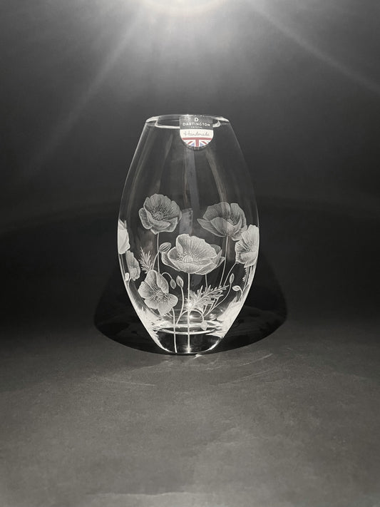 Hand Engraved Crystal Poppy Vase - Unique Gift Featuring Poppies