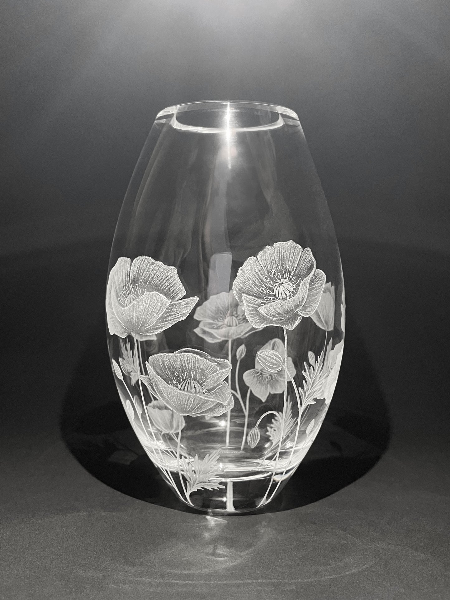 Hand Engraved Crystal Poppy Vase - Unique Gift Featuring Poppies