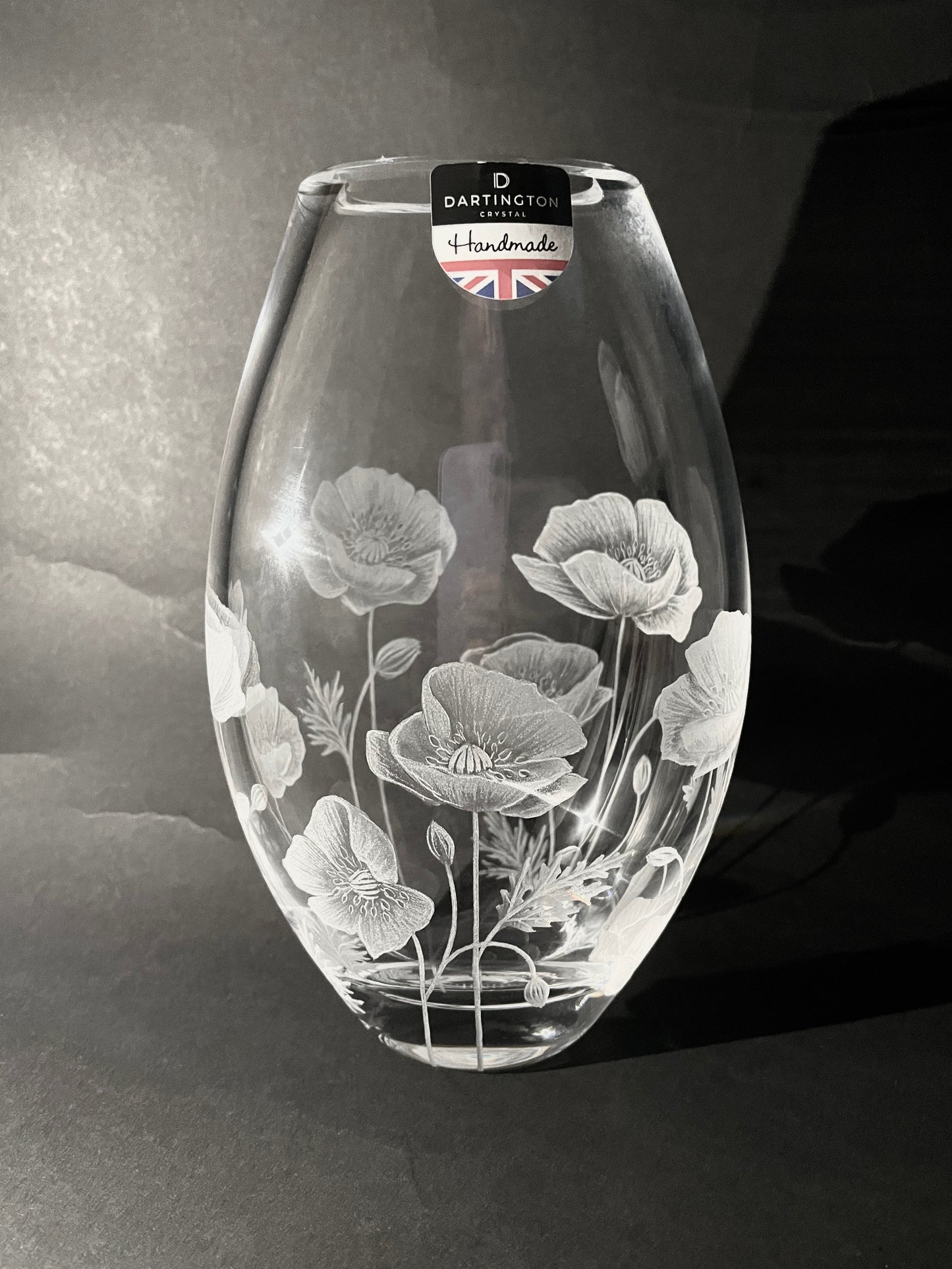Hand Engraved Crystal Poppy Vase - Unique Gift Featuring Poppies