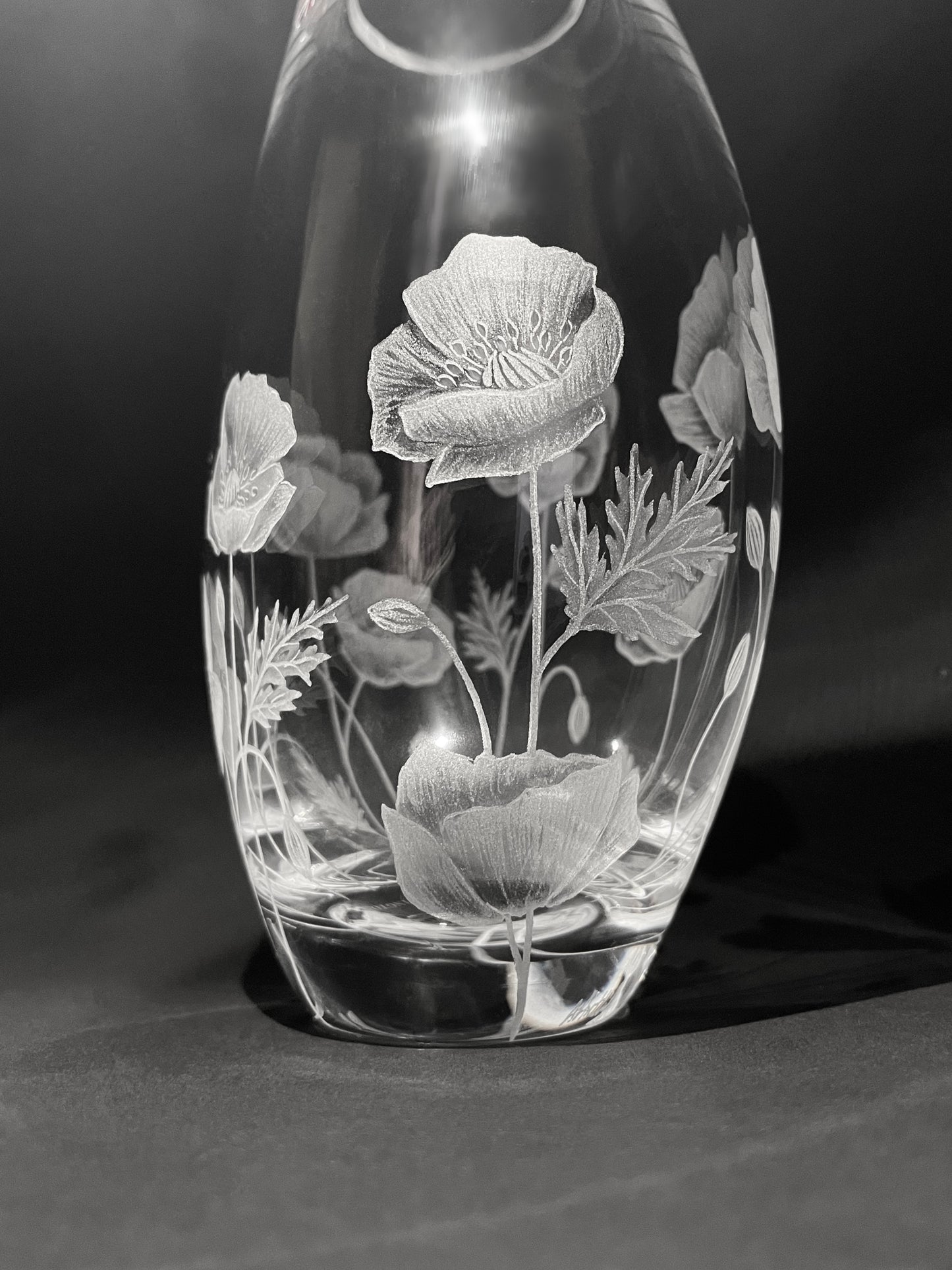 Hand Engraved Crystal Poppy Vase - Unique Gift Featuring Poppies