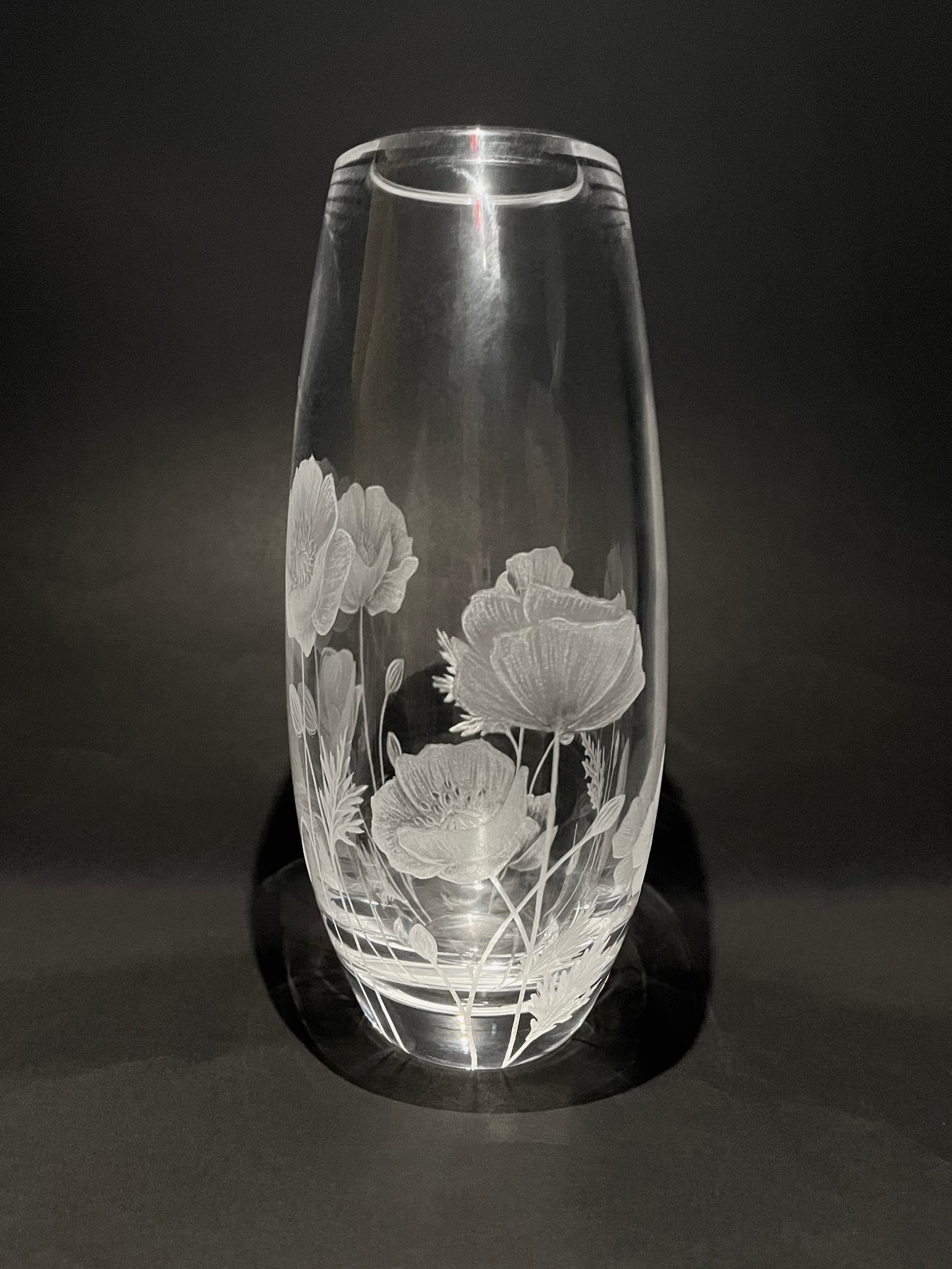 Hand Engraved Crystal Poppy Vase - Unique Gift Featuring Poppies