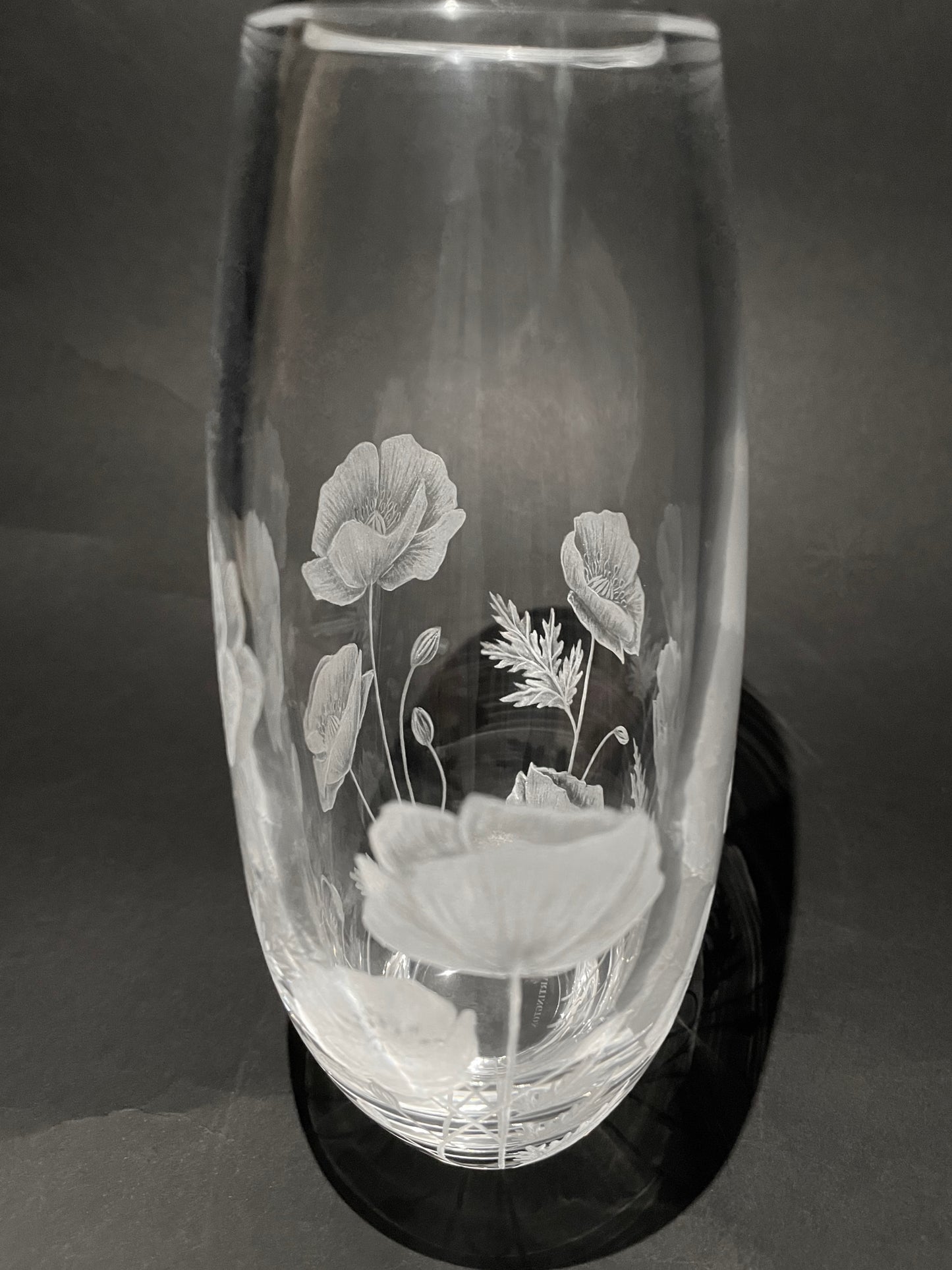 Hand Engraved Crystal Poppy Vase - Unique Gift Featuring Poppies