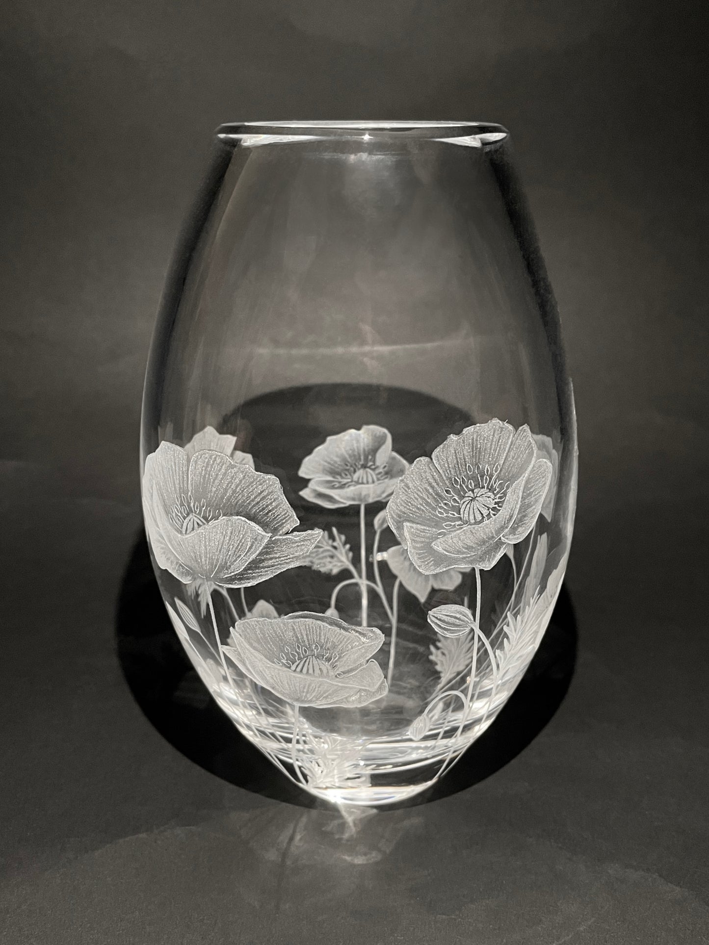 Hand Engraved Crystal Poppy Vase - Unique Gift Featuring Poppies