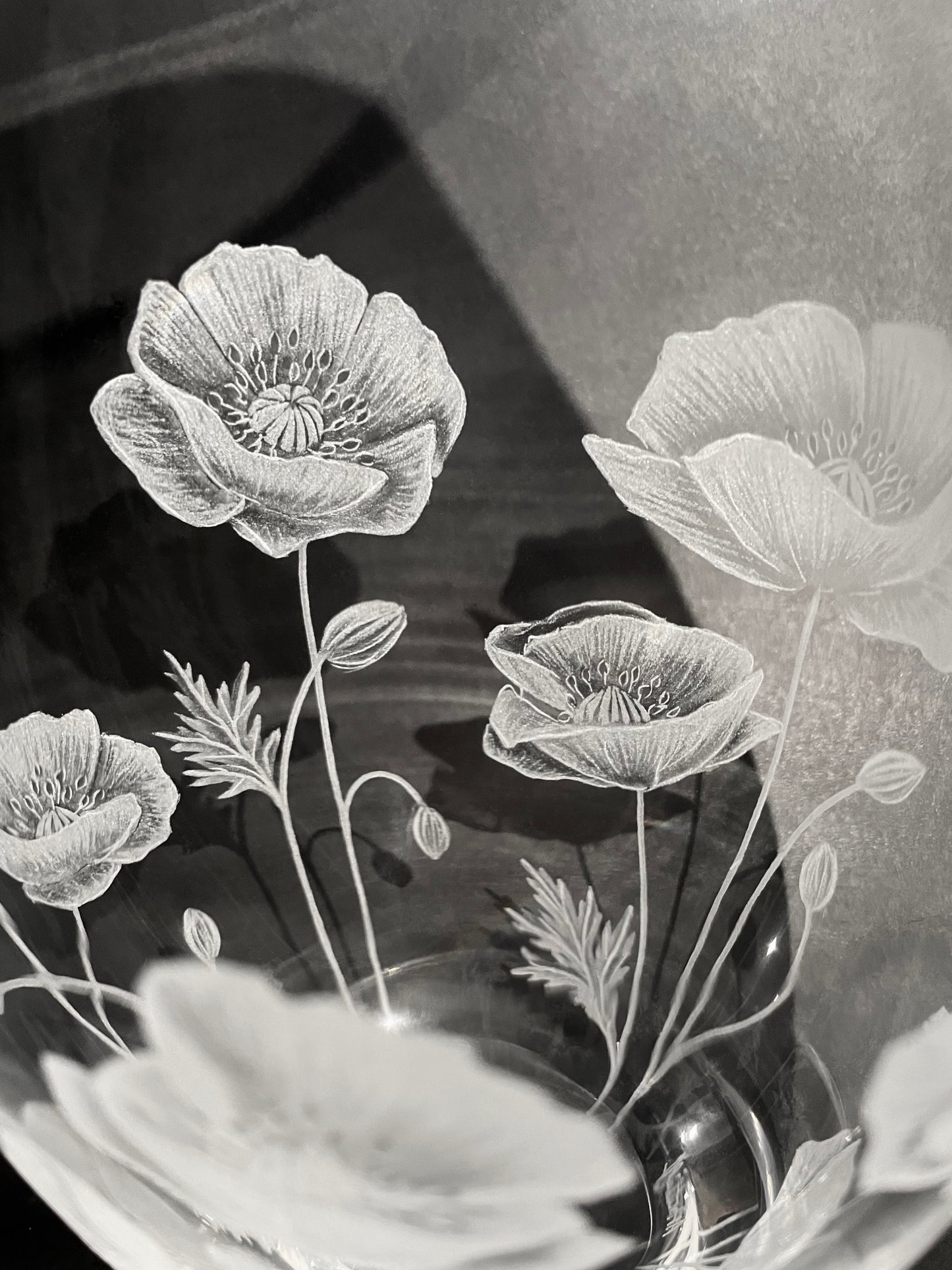 Hand Engraved Crystal Poppy Vase - Unique Gift Featuring Poppies