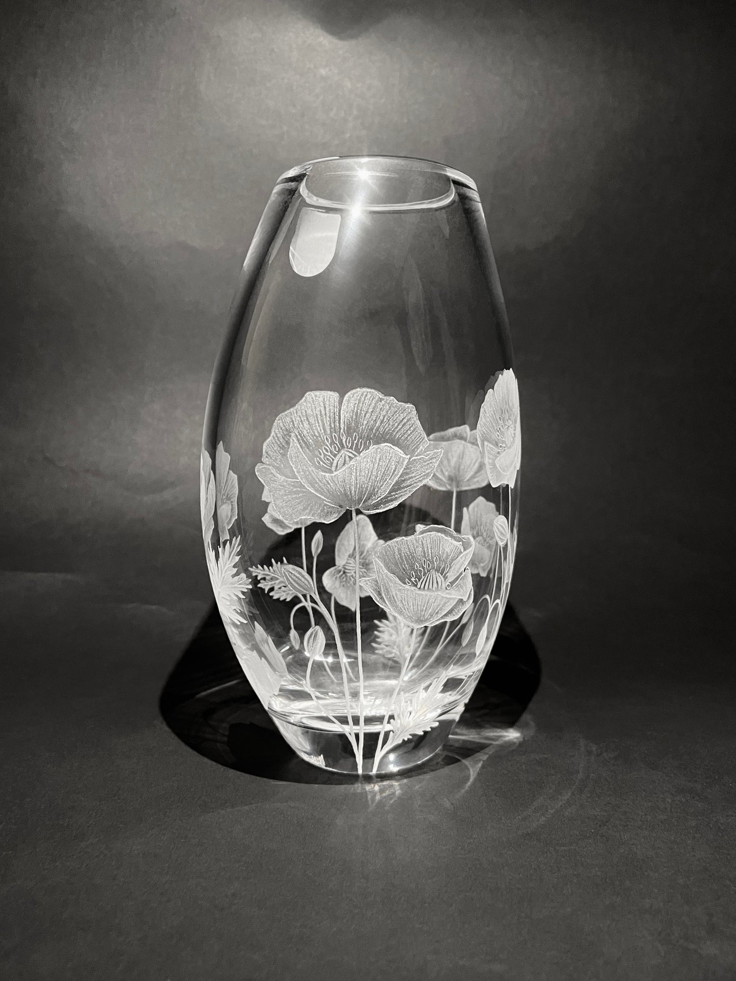 Hand Engraved Crystal Poppy Vase - Unique Gift Featuring Poppies
